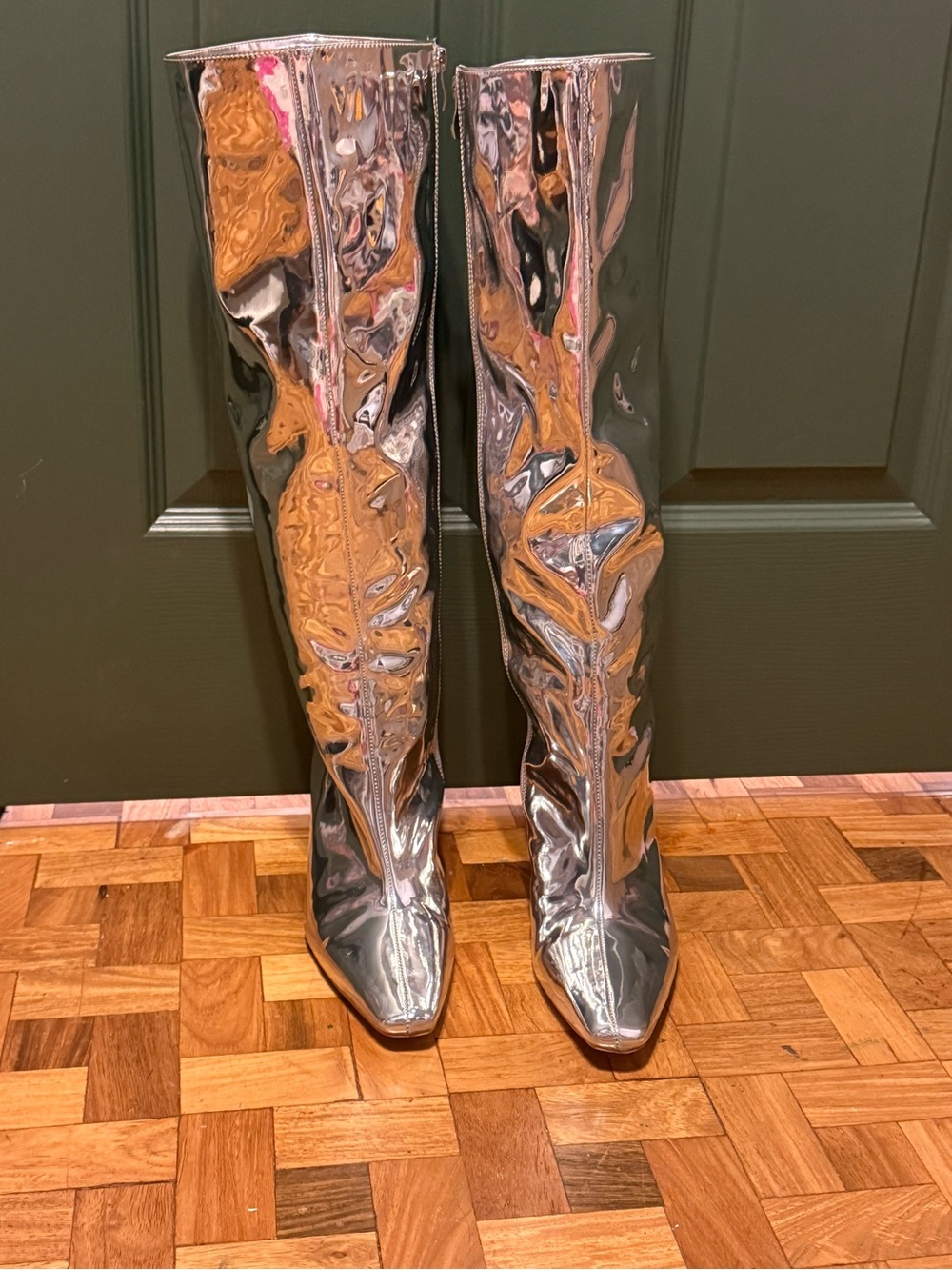 PrettyLittleThing Metallic Silver Over-the-Knee Boots
